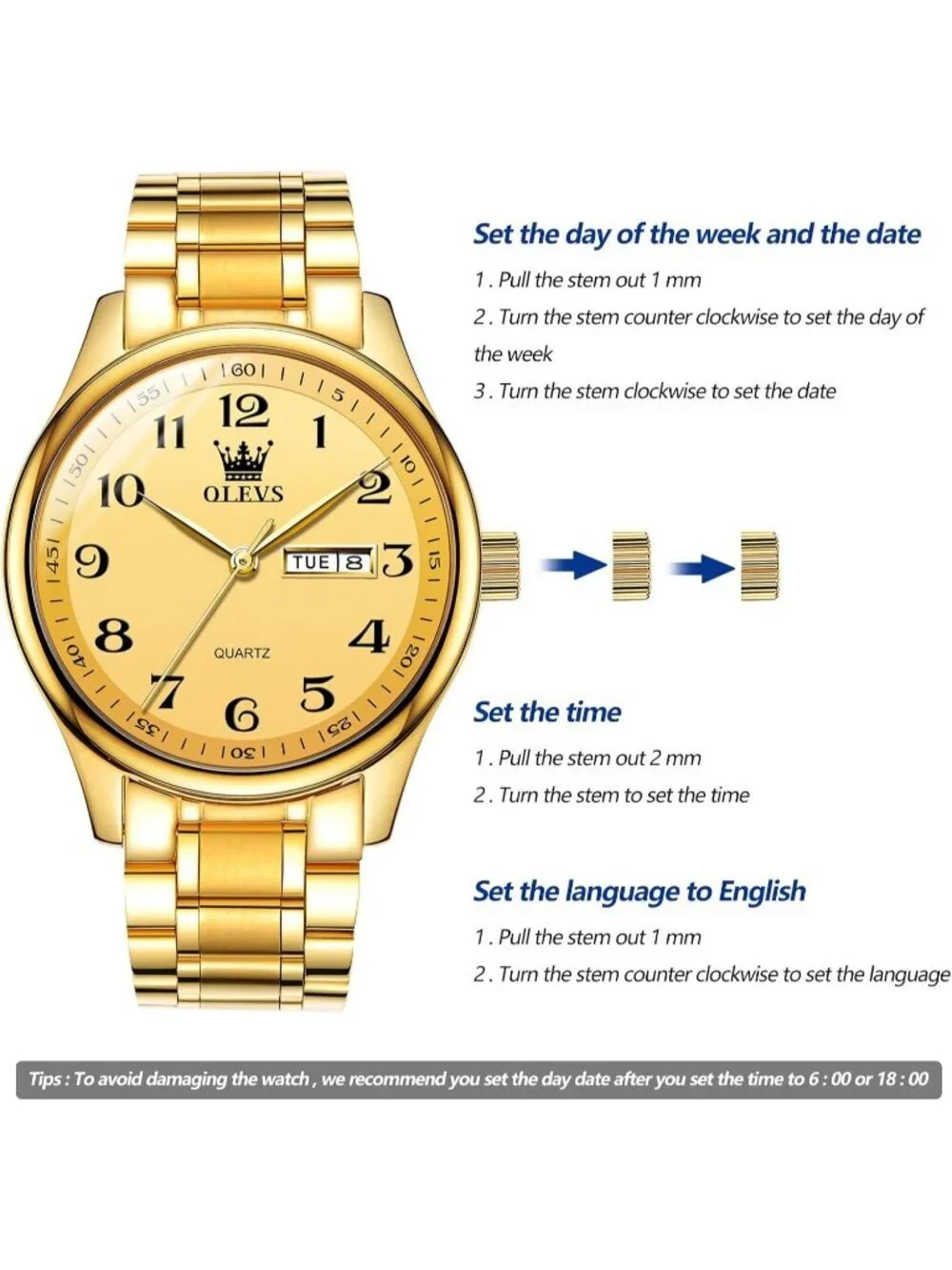 Men's All Gold Stainless Steel Analog Quartz Classic Waterproof Luxury Watch